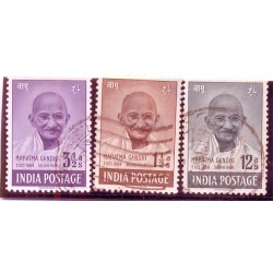 INDIA 1948- Mahatma Gandhi Mourning Issue- Set of 3, Used-S.G. NO. 305-307