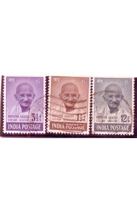 INDIA 1948- Mahatma Gandhi Mourning Issue- Set of 3, Used-S.G. NO. 305-307