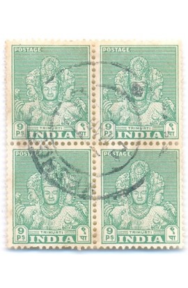 DEFINITIVE BLOCK OF FOUR OF TRIMURTI 9P 1st SERIES Used