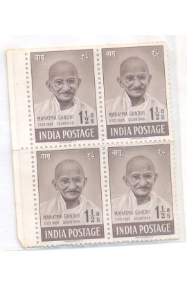 INDIA 1948 GANDHI 1 1/2 ANNA BLOCK OF FOUR mint